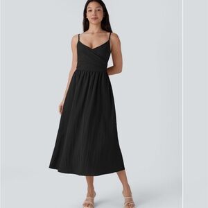 Halara Black Midi Dress, Small, with Adjustable Straps, Tie Back, Linen feel